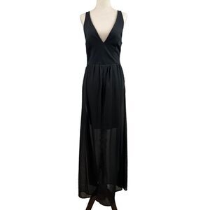 Vintage 90s J for Justify Black Deep V Mini Dress with Sheet Maxi Skirt Layered
